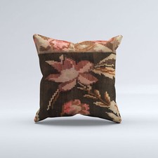 Vintage Turkish Kilim Cushion Cover 60x60 cm Square Wool Large Pillowcase 66479