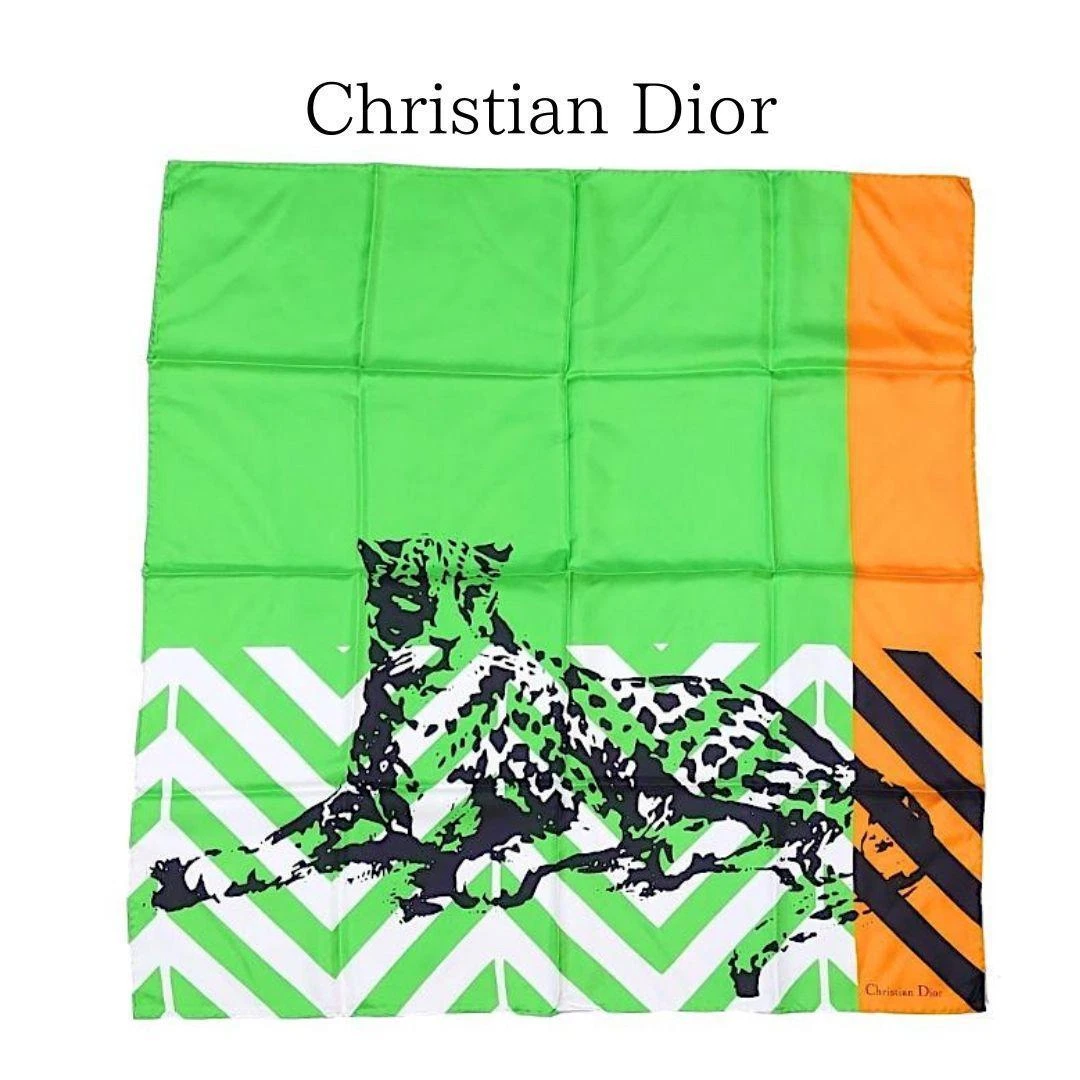 Christian Dior foulard en soie 35x35 pouces jungle pop léopard zèbre vert orange