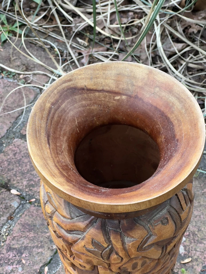 Jarrón de madera multicolor tallado a mano vintage TORNEADO A MANO 19” X 7,5” ¡¡Único!!! Foto 4 de 4