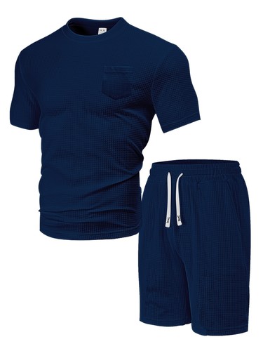 Nuevo Conjunto de trajes informales deportivos de verano para hombre sueltos finos gofre manga corta + pantalones cortos - Imagen 24 de 31