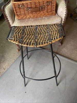 Vintage Bar Stool Arthur Umanoff / Eames  Era Steel Wicker Rattan Mid-Century  