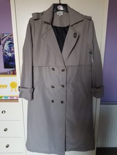 Ladies Grey Long Trench Coat Jacket Size 16