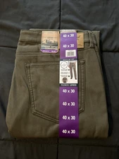Weatherproof Vintage Men Fleece Lined Pants 40x30 Stretch Canvas Green
