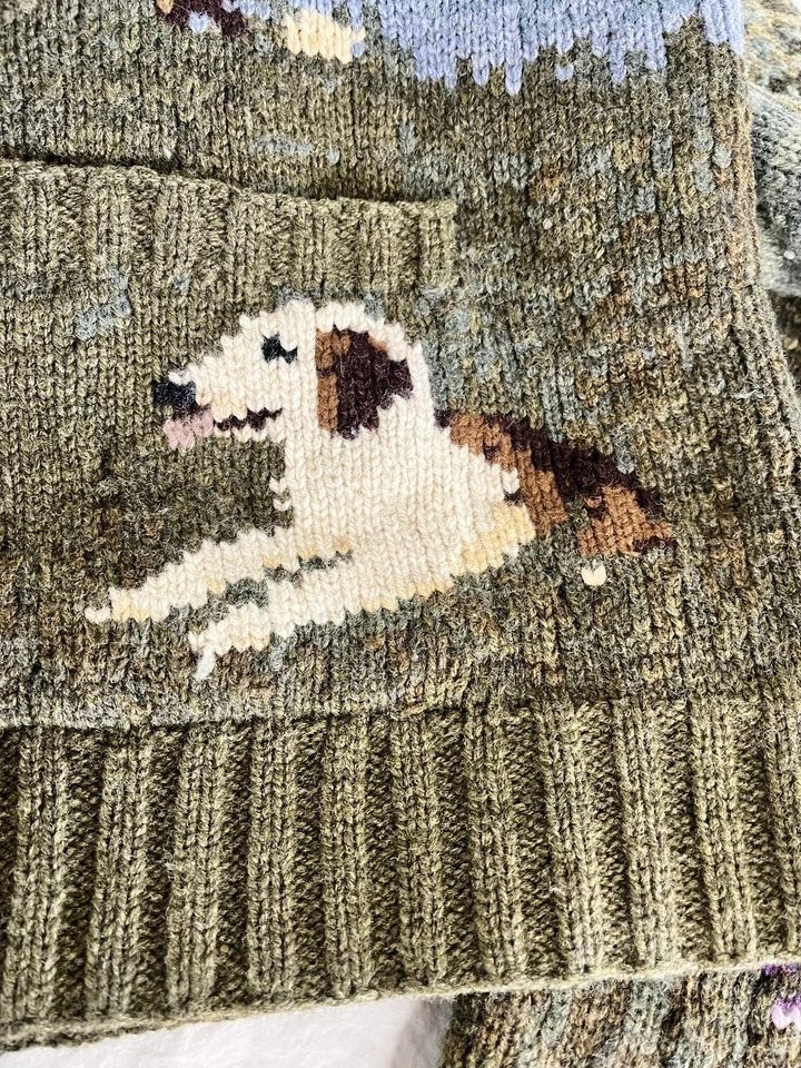 Suéter Vintage Lauren Ralph Lauren con Capucha Tejido a Mano con Perro y Campo Foto 3 de 4