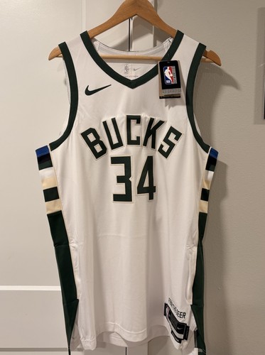 Nike Milwaukee Bucks Giannis Antetokounmpo White 100% Authentic Jersey 48 L RARE