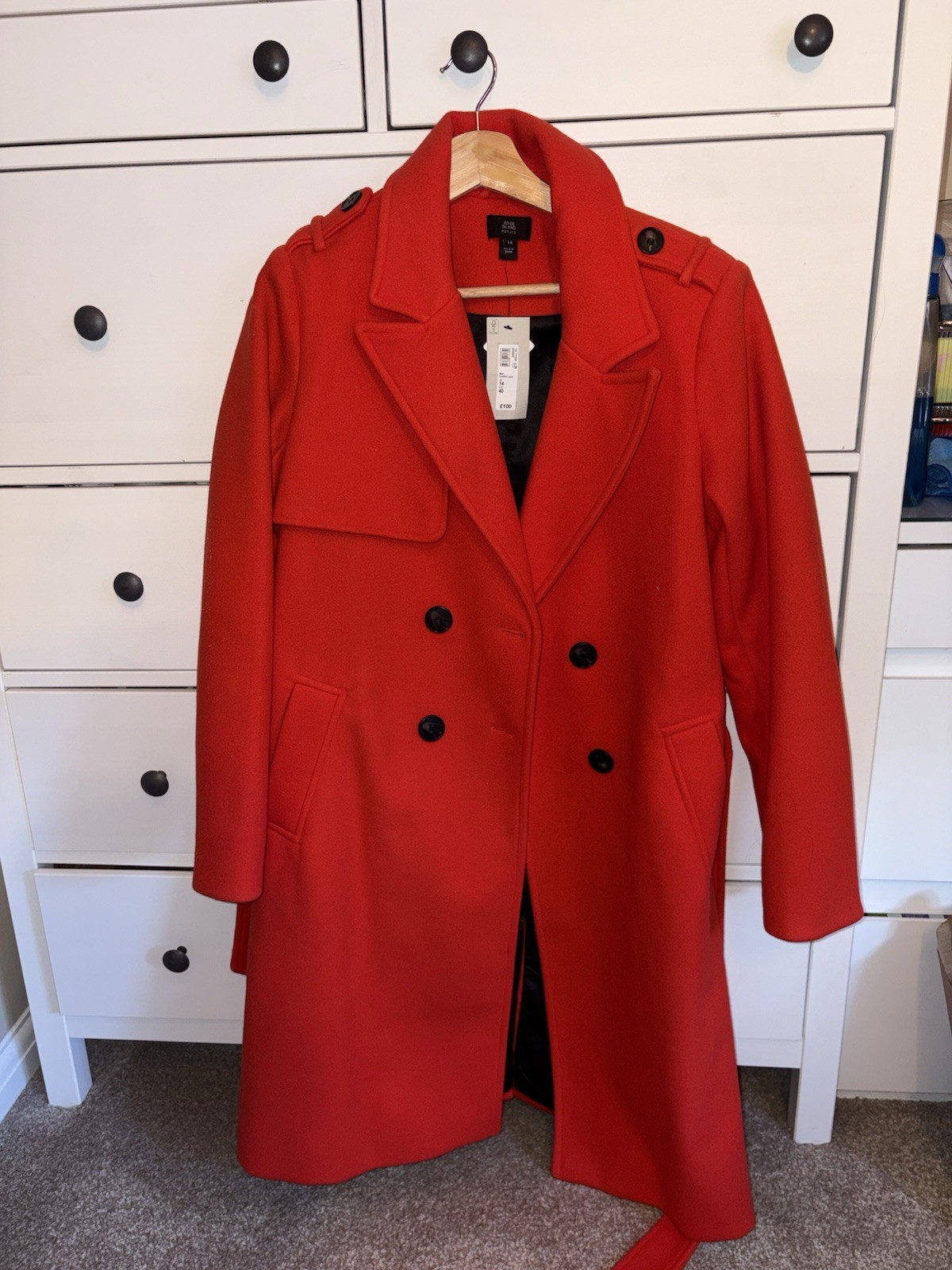 River Island Women’s Long Comfort Coat Red Size 14 New With Tags