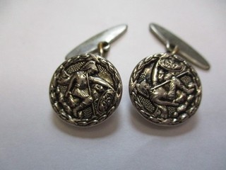 Antique Silver Tone Metal Roman Soldier Round Cufflinks