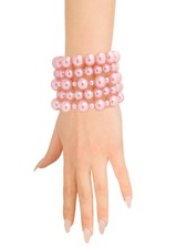Beauty Light Pink Acrylic Pearl Round Beaded Stretch Fashion Bracelet Set 5PCs