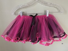 Pink Black Tulle Tutu with Rhinestones Small Elastic Waist Size 10"
