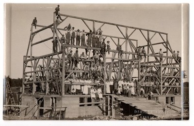 Real Photo Postcard RPPC Embossed Barn Raising Men Women Kids Barron WI Unposted