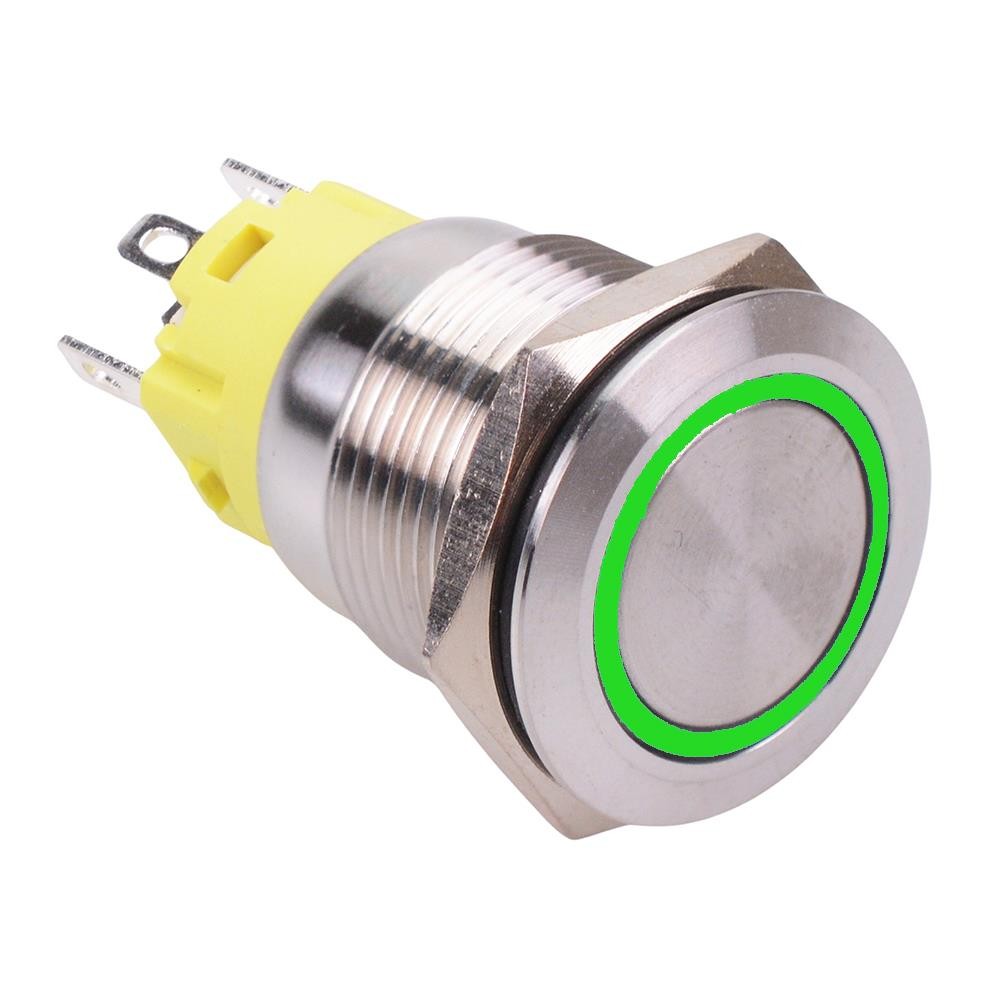 Green LED On-On Latching 19mm Vandal Resistant Push Switch NO/NC