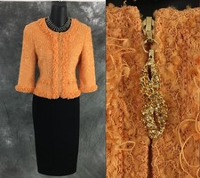 BEAUTIFUL St John couture jacket orange fringe knit suit blazer size 2