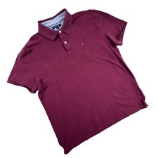 Tommy Hilfiger Polo Shirt Mens XL Burgundy Custom Fit 2 Button Embroidered Logo