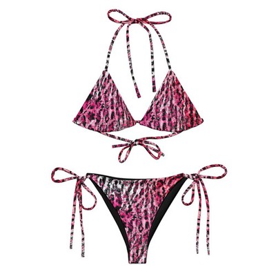 Cheetah Pink Leopard Print String Bikini Women Swimwear Beach