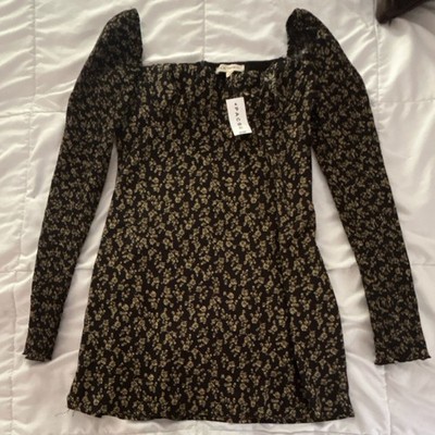 L.A. Hearts Black/Beige Floral Square Neck Long Sleeve Mini Dress Women's S  | eBay