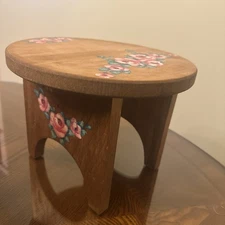 Vintage Handmade Hand Painted Solid Wood Step Stool/ Foot Rest Pink Floral