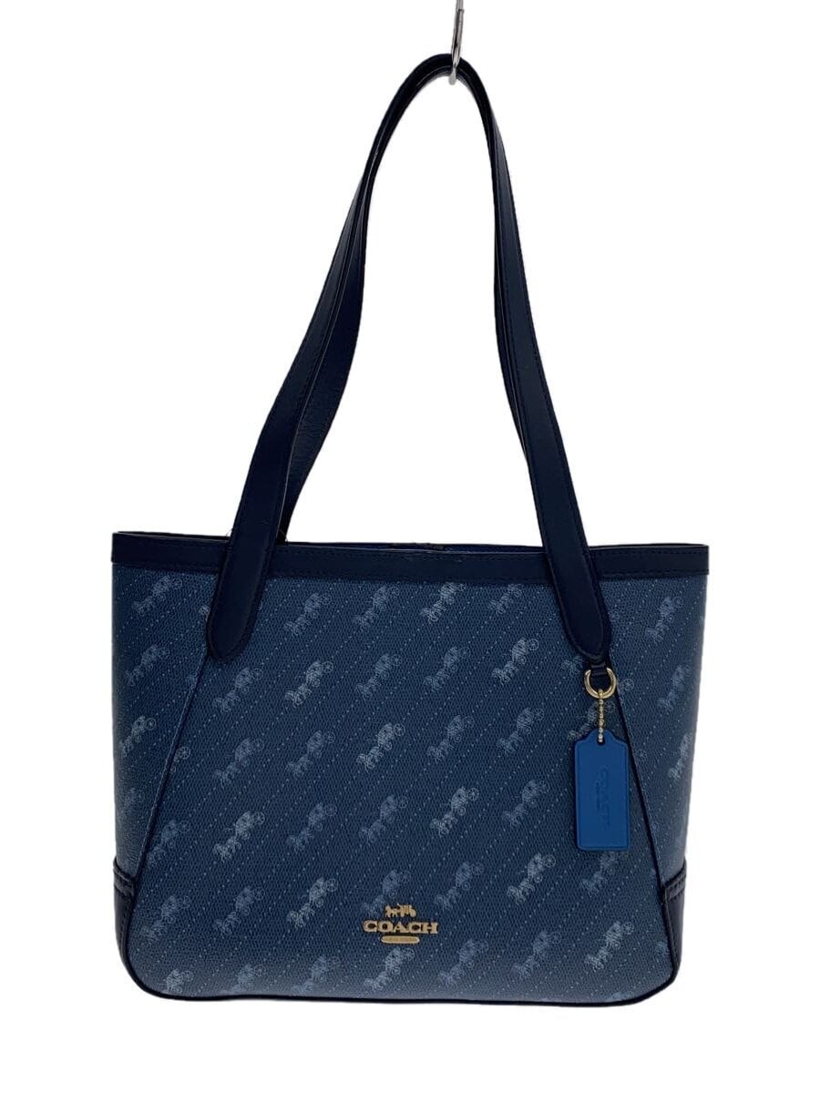 Auth COACH Tote 27 Horse Carriage Dot Print C4060 Blue Preowned Free Shipping