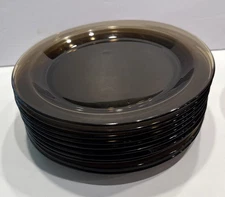 Vereco France Smokey Brown Glass 9.25" Luncheon Plate Vintage MCM Retro Dish