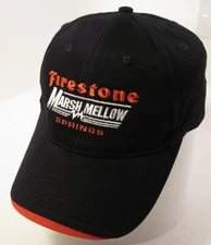Firestone Marsh Mellow Springs Hat Black Adjustable Vtg Red Logo Soft Cotton Cap