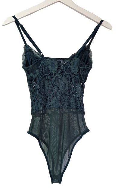 New Look Womens Green Lace Sheer Mesh Bodysuit UK 8 EU 36 - Adjustable Straps - Image 2 of 4