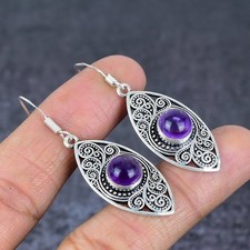 Sage Amethyst Gemstone Handmade 925 Sterling Silver Jewelry Earring 1.97" d354