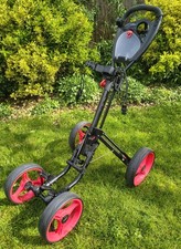 CADDYMATIC Quad 4 Wheel Golf Trolley Foldable Push Pull Black and Red VGC 