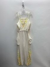 Free People Size L Cream Yellow/Orange Ribbed Sleeveless Ladies Jumpsuit