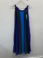White House Black Market Women Midnight Indigo Colorblock Braided Halter Dress