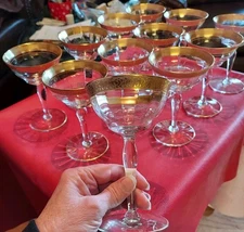 Vintage SET OF 12 Tiffin Franciscan Rambler Rose Gold Champagne/Tall Sherbert