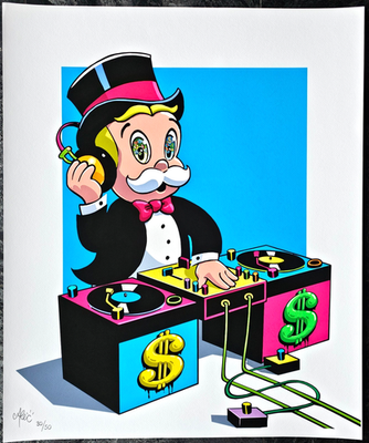 Pologame Art board アート Alec Monopoly DJ Monopz Blue Pop Art HAND SIGNED Graffiti 30/50
