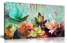 Flower Wall Art for Living Room, Watercolor Floral Canvas 48"L x 24"W FLOWER-2