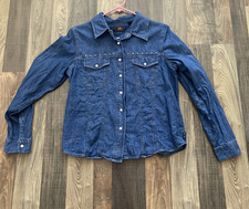 Vtg Route 66 Ranch Western Denim Chambray Button Up Shirt size M Rhinestones