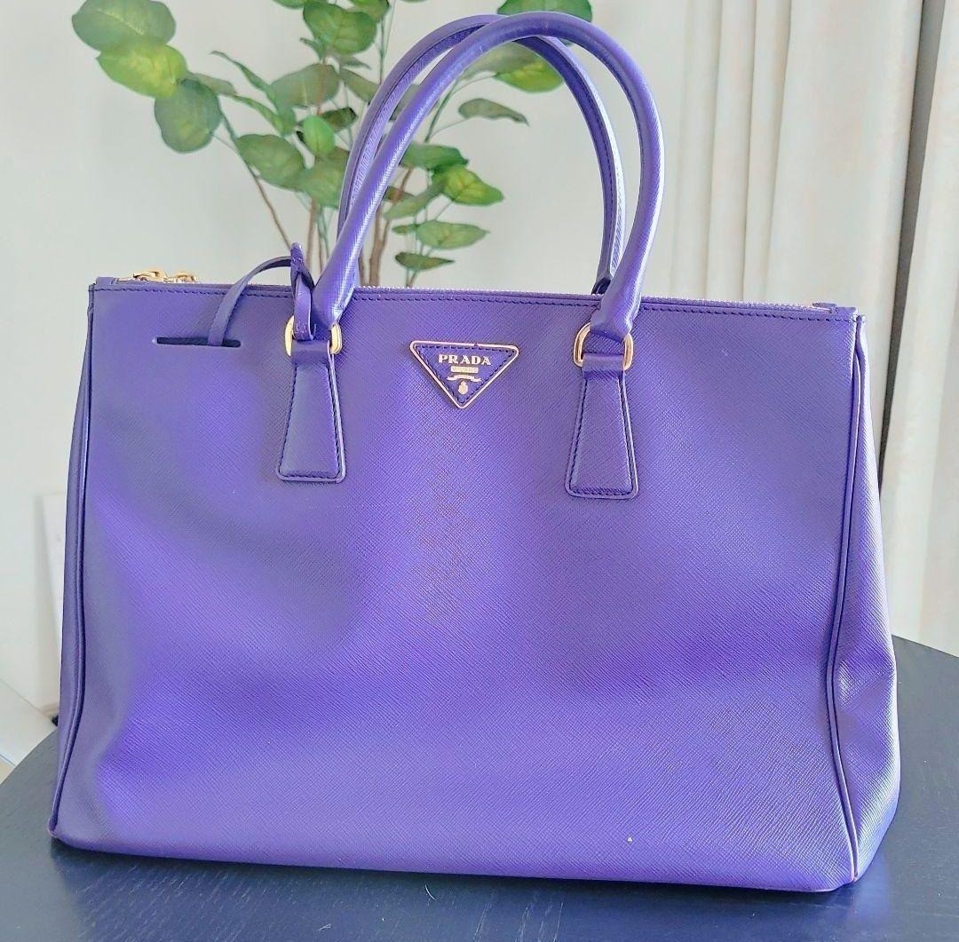 PRADA Galleria Saffiano Large Purple Designer Women Top Handle Bag Zip Authentic