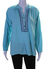 Lilly Pulitzer Women's Round Neck Long Sleeves Embroidered Blouse Blue Size S