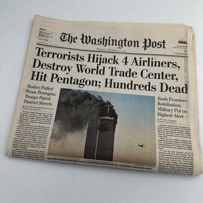 Historic Washington Post 9/11 Issue on September, 12 2001 A, B, C - EX Cond