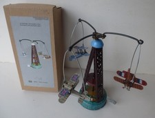VINTAGE STYLE ROTATING AIRPLANE CAROUSEL CLOCKWORK TIN TOY