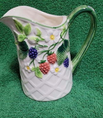 Otagiri Vintage Raspberry BlackBerry hand Painted Pitcher cottagecore jug 24 oz.