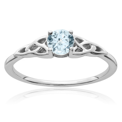 14K Solid White Gold 0.33 ct Blue Aquamarine Heart Celtic Claddagh Knot
