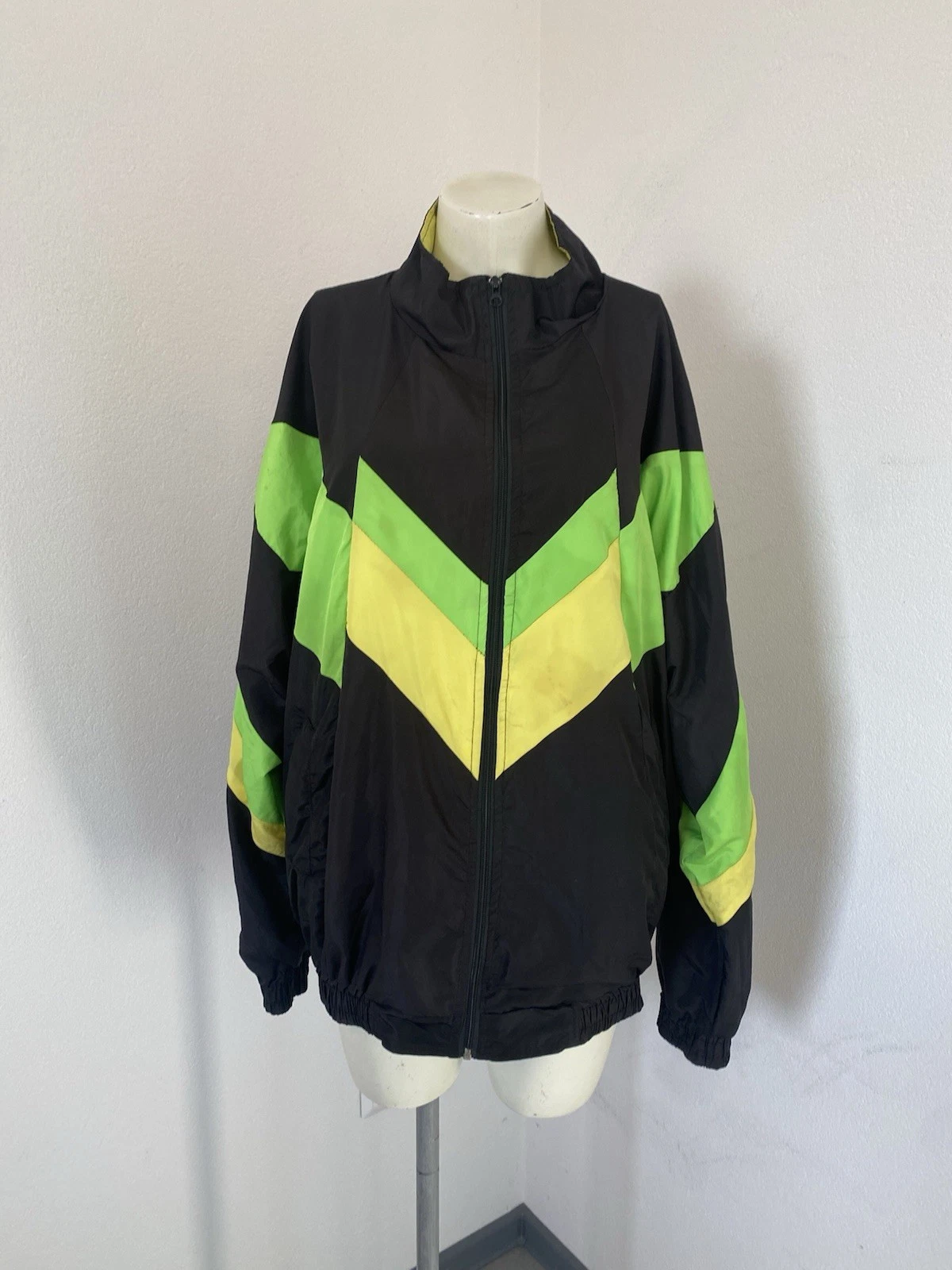 Vintage Jacket Windbreaker Size XL Unisex Black Green Full Zip 90s Y2K Df25