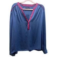Mynt 1792 Women's Polyester Blue Burgundy Plus Size 2x Long Sleeve Blouse, EUC