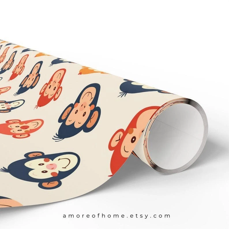 Monkey Wrapping Paper, Animal Gift Wrap for Kids Birthday or Party Roll - Image 3 of 4
