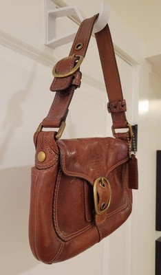 Coach Small Vintage Bleeker Legacy Cognac Tattersall Flap Shoulder
