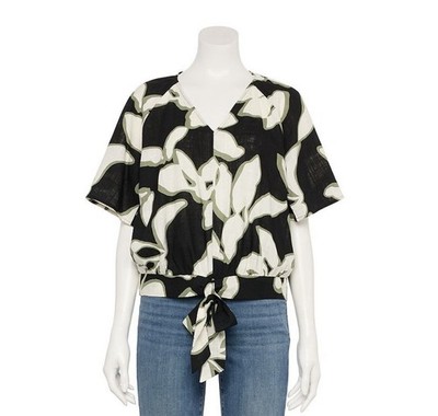 Nine West Adaptive Tie-Front Top Womens Size S Tropical Short Sleeve