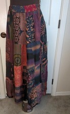 VTG Rayon Maxi Patchwork Skirt Colorful Boho Gypsy Peasant XL
