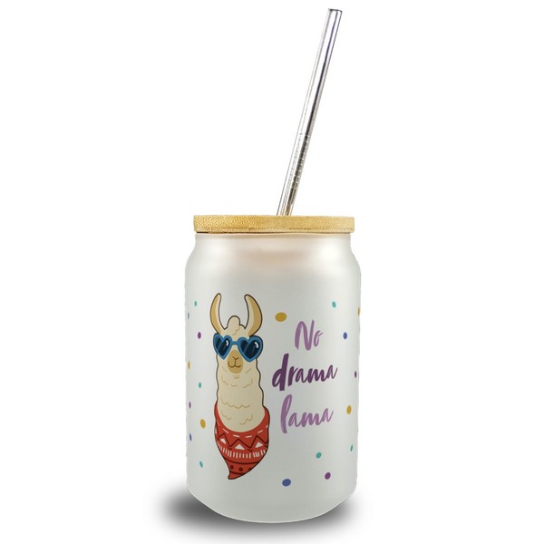 No Drama Lama Trinkglas Mit Bambusdeckel Coolem Lama-image