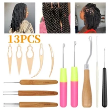 13 PCS Dreadlocks Crochet Needle Tool Set Bamboo Handle Hair Braiding Hooks Kit
