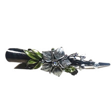 Forest Flower Alligator Clip Hair Barrette Black Green Silver Tone Rhinestone