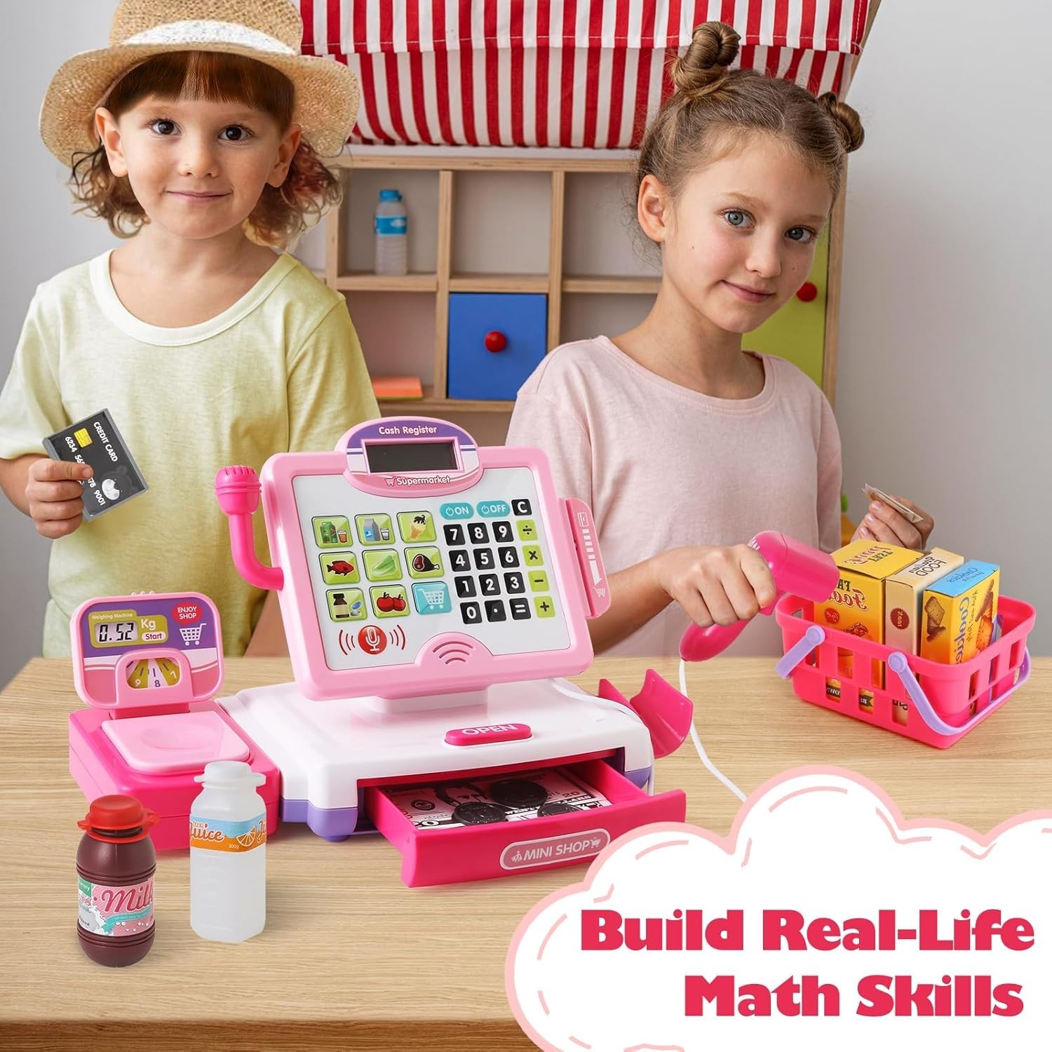 как выглядит Delightful Pink Grocery Store Cash Register Toy Set for Imaginative Play 3-8 фото