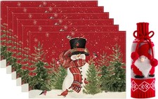Merry Christmas Table Runner Placemats Set of 4Snowman Xmas Tree Snowfla 12 18in