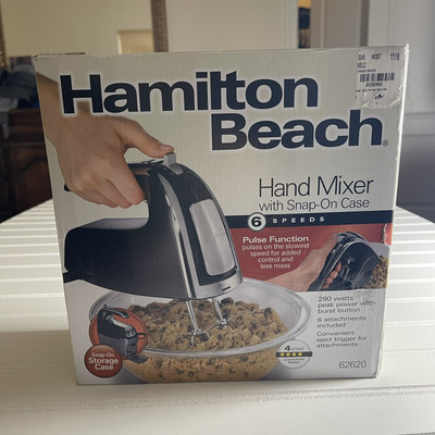 Hamilton Beach 6-Speed Open Handle Hand Mixer w/ Case Black 62620 6 Attachments